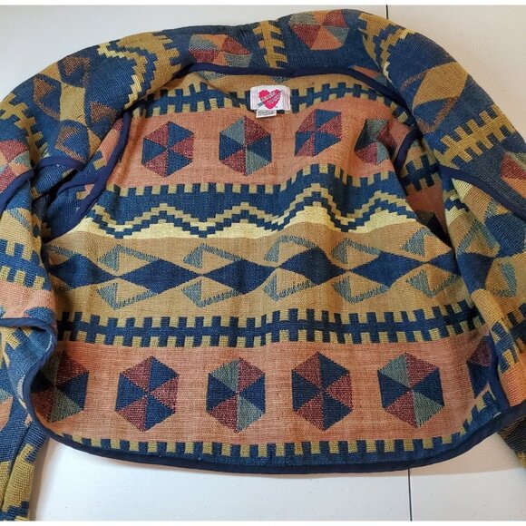Vtg Keren Hart Aztec Tapestry Embroidered Jacket Womens Med. Button Up Cropped - Picture 8 of 14